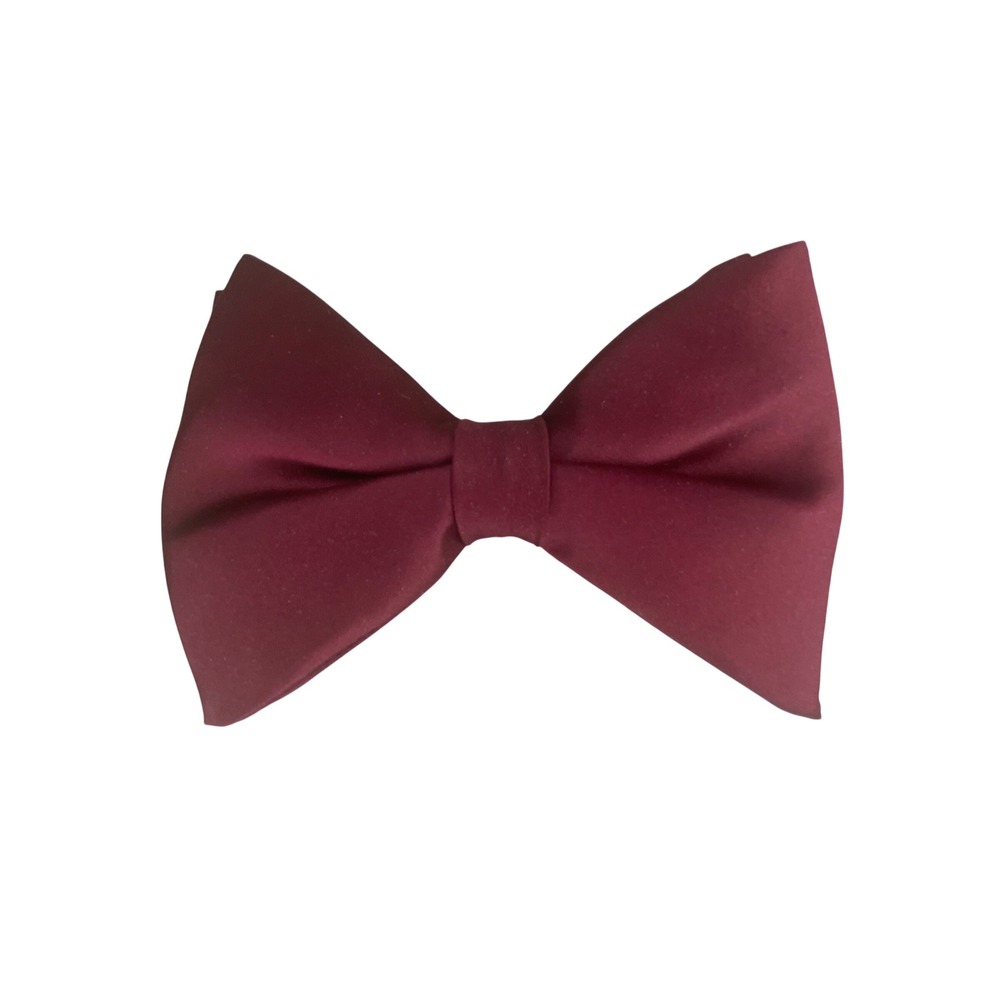 VTG Clip On Bow Tie Burgundy Maroon Wine Satin Formal Wedding Gala Retro USA